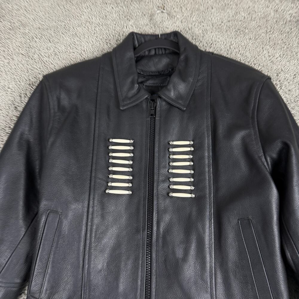 Jim Leather Jacket Womens Large Black Western Bone Bead Biker Motorcycle Zip - Picture 4 of 11